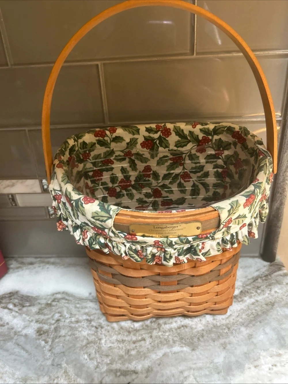 Longaberger Christmas Collection 1998 Glad Tidings Handle With Protector & Liner